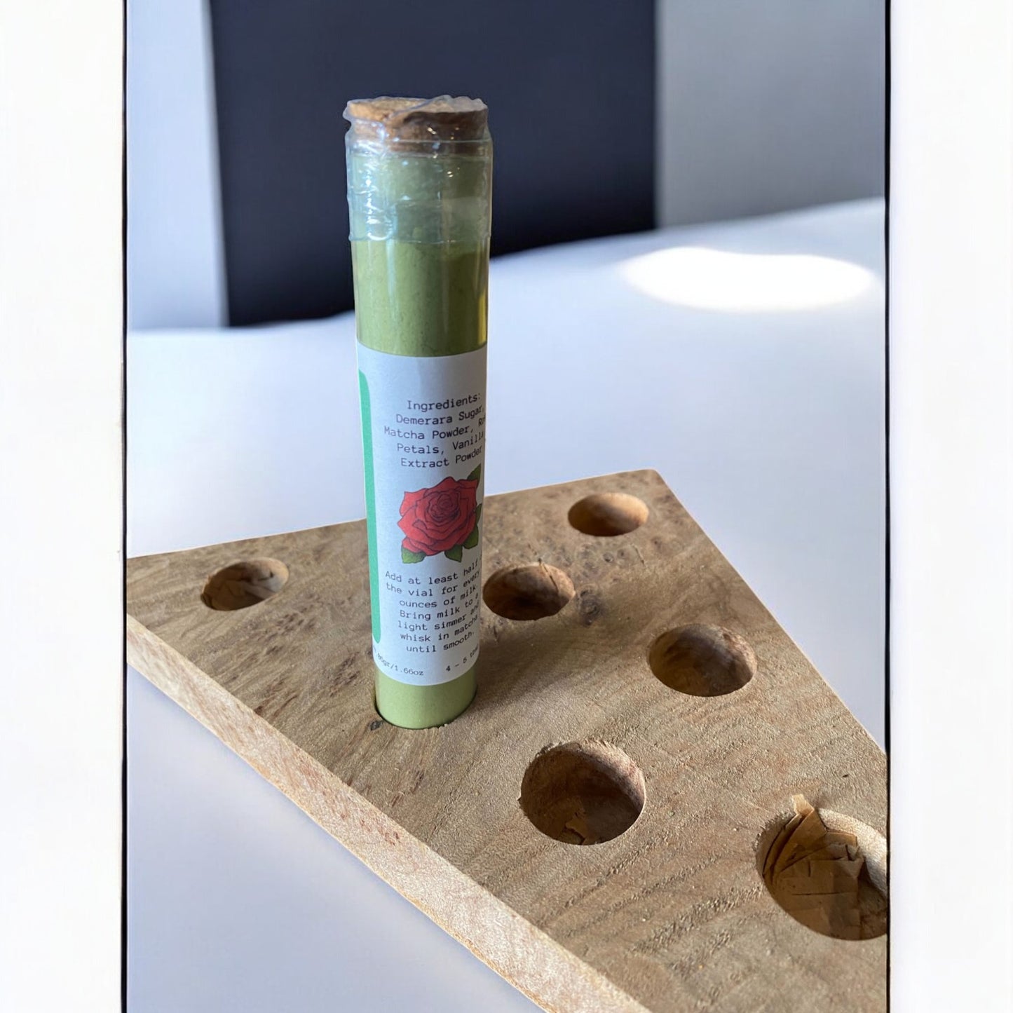 Rose Matcha Tea, in a cute vial