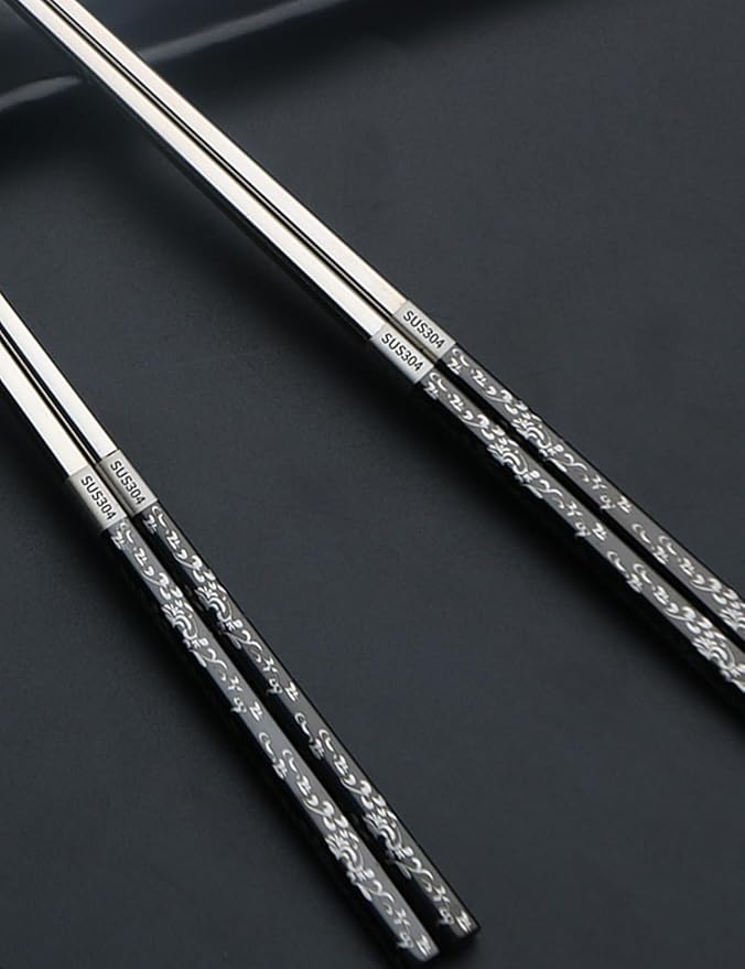 Stainless Steel Personal Chopsticks with Elegant Floral Design
