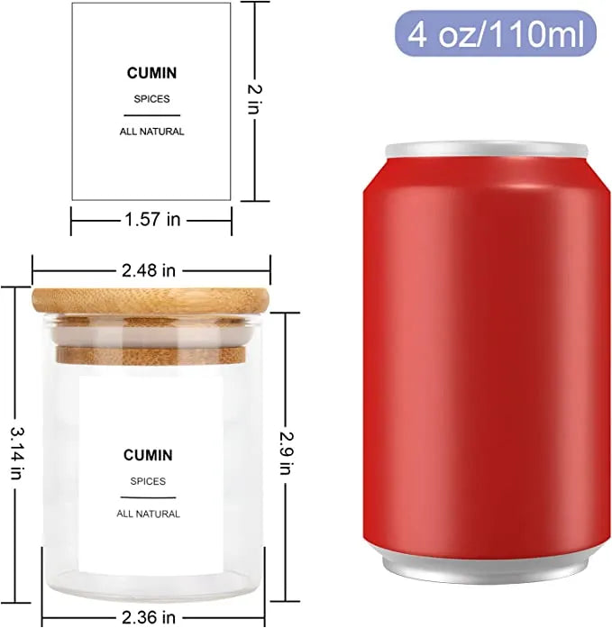 Set of 10 Glass Spice Jars: 4oz Glass Jar/Wood Clear Seal- Airtight Lid