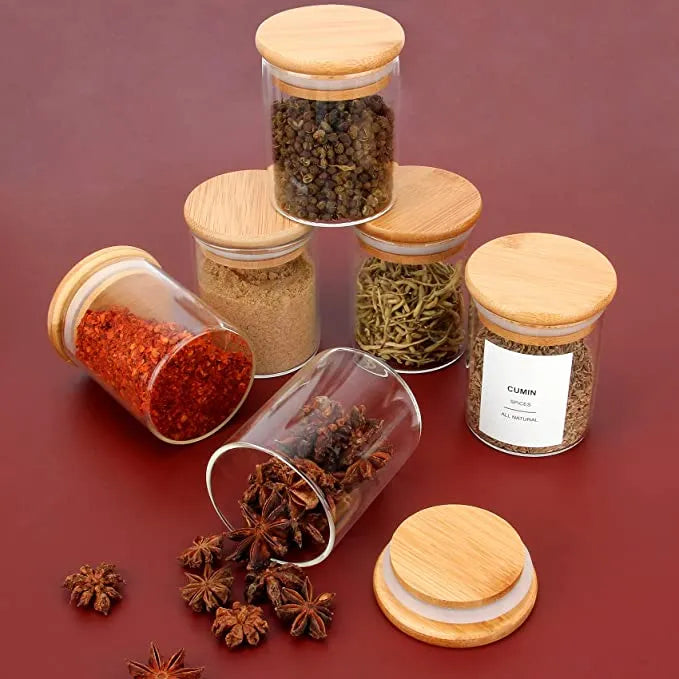Individual Spice Jar: 4oz Glass Jar/Wood Clear Seal- Airtight Lid