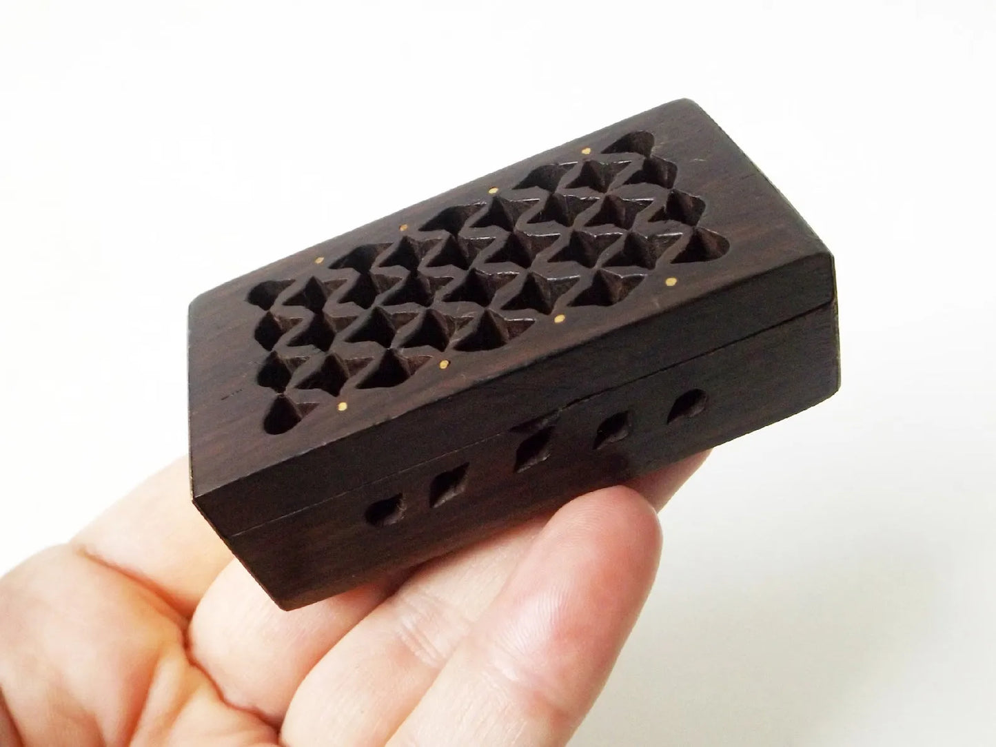 Small Handmade Wooden Incense/Resin Box w Amber Resin