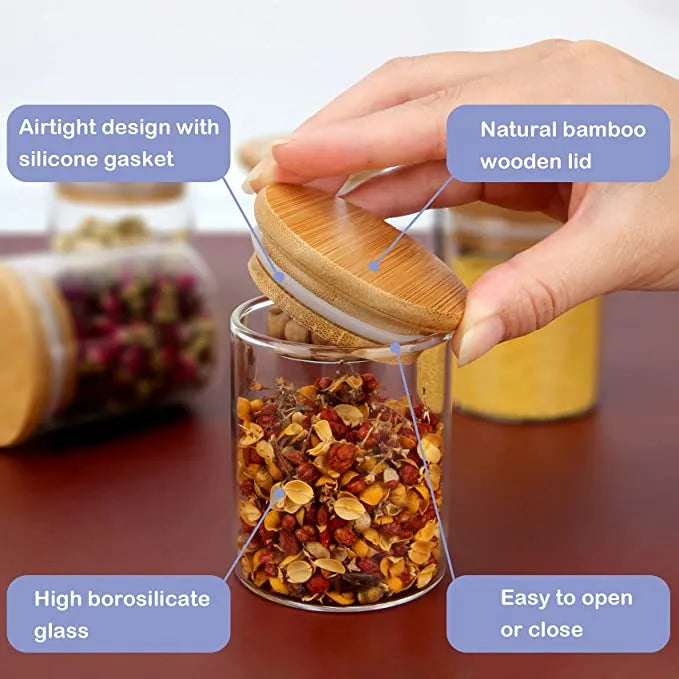 Individual Spice Jar: 4oz Glass Jar/Wood Clear Seal- Airtight Lid