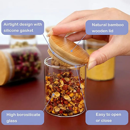 Individual Spice Jar: 4oz Glass Jar/Wood Clear Seal- Airtight Lid