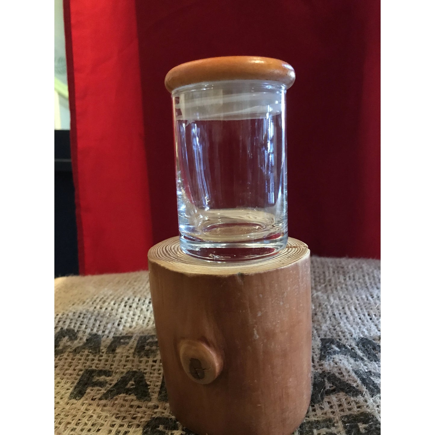 Spice Container: 3oz Glass Jar/Wood Clear Seal- Airtight Lid