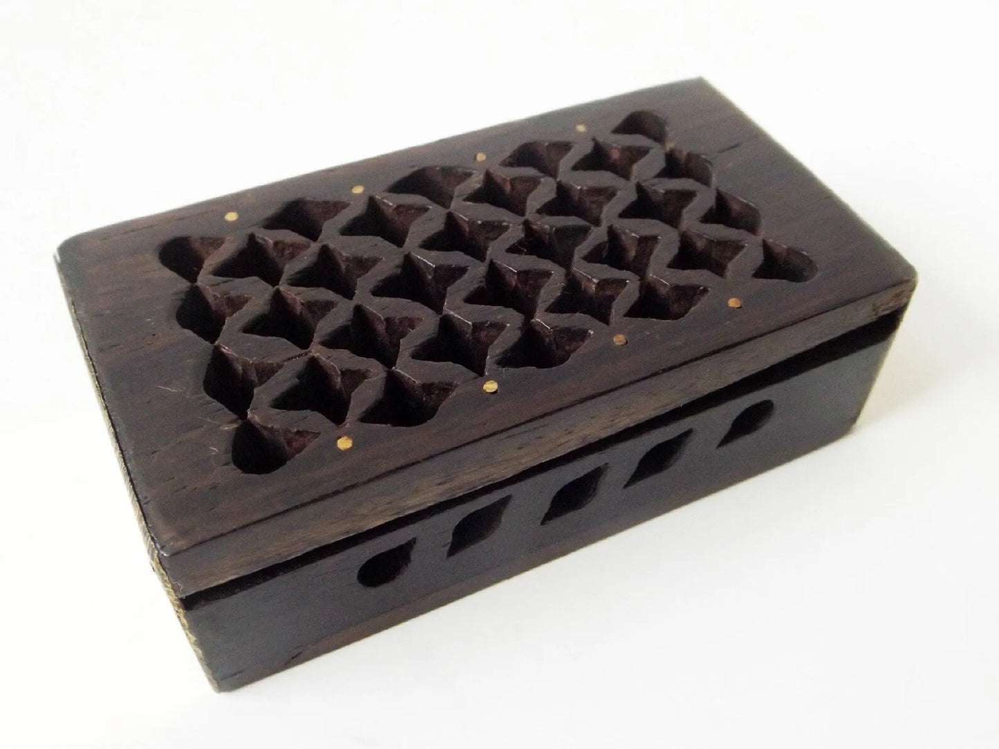 Small Handmade Wooden Incense/Resin Box w Amber Resin